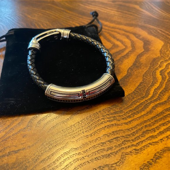 Stylish 925 Sterling Silver Leather Bracelet - Picture 13 of 14